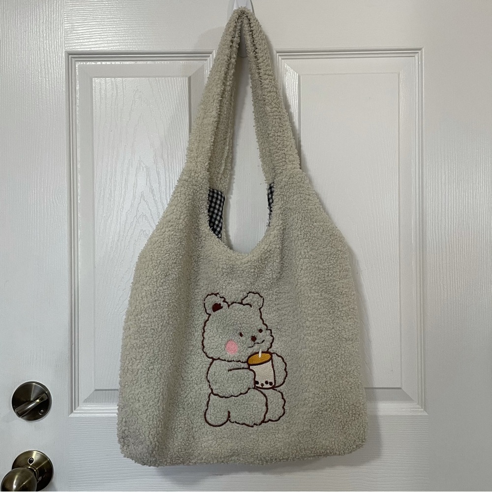 fluffy teddy bear tote bag